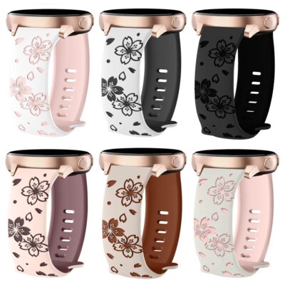 Engraved Sakura Silicone Band for Samsung Watch 3 4 5 6 7 FE Active 2 40mm 44mm
