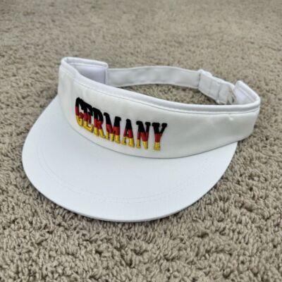 Germany Visor Adjustable White Embroidered 3D Black Red Gold Spellout Flat Brim