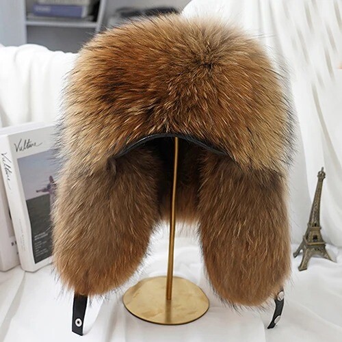 2024 Cap 100% Raccoon Dog Full Fur Fox Fur Hat Men Fur Ear Protection RussianHat - Bild 28 von 32