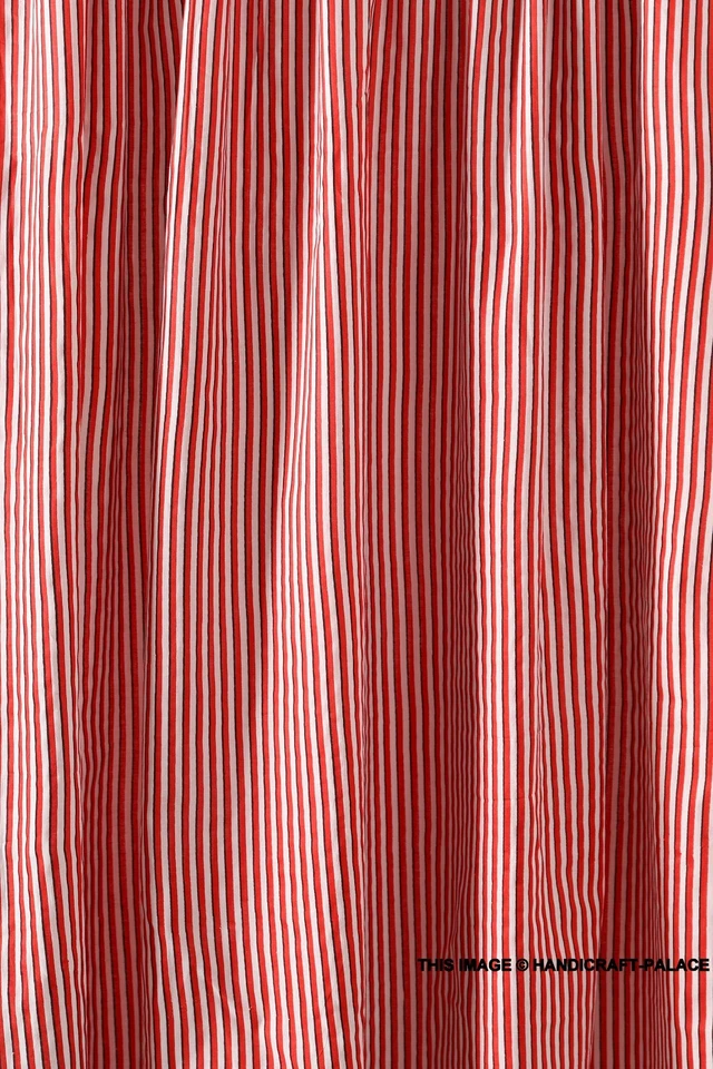 3 Yard Indian Hand Block Stripe Print Cotton Natural Sanganeri Print Fabric Red - Image 4 of 4