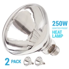 2 Pack Satco 120V 250W R40 Medium E26 Base Shatter Proof Clear Heat Lamp