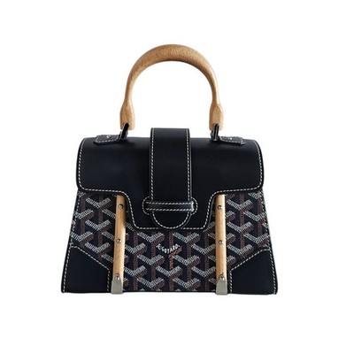 Goyard Mini Saigon Top Handle Bag aus marineblauem Goyardine Canvas und Leder
