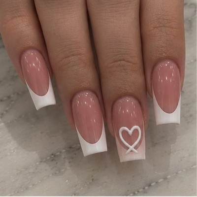 Künstliche Fingernägel 24 Stück Rosa Weiß French Herz Press-on Nails