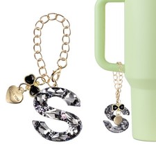 Letter Charm for Stanley Tumbler Cup, Bow Heart Initial S Letter Charm, Black