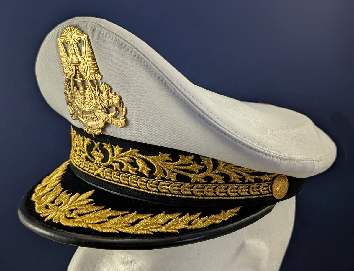 Cambodia National Police General Officer Dress White Visor Hat Cap