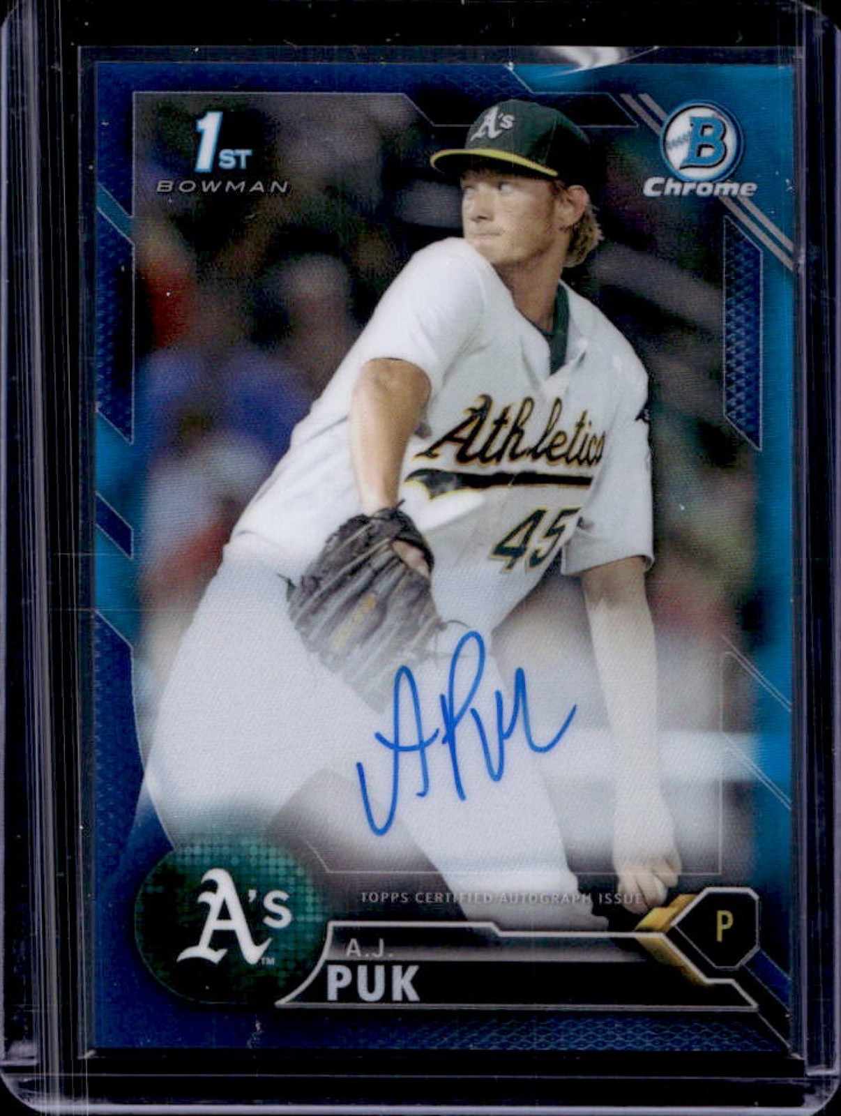 2016 Bowman Draft A.J. Puk Chrome Auto 1st Blue Refractor #/150 Athletics