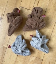Zutano Lot Of 2 - Unisex Baby Fleece- Organic Cotton Booties Gray/ Brown Sz 0-3