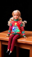 Barbie Holiday Sweater Doll, Collectible Ugly Sweater Doll Themed Knit Sweater