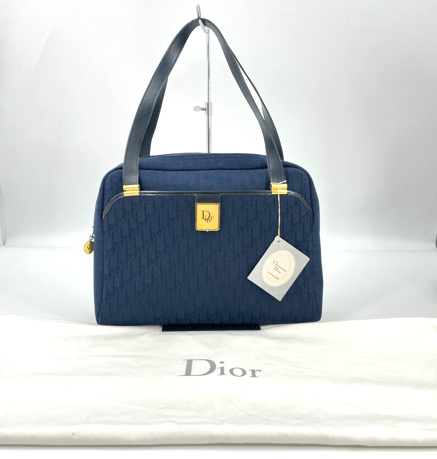 DIOR Navy Trotter Canvas Shoulder Bag Made in France with Dust Bag JY395