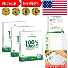 92 Bright Recycled Paper, 20 lb, 8.5" x 11" - 3 Packs, 100% Compostable