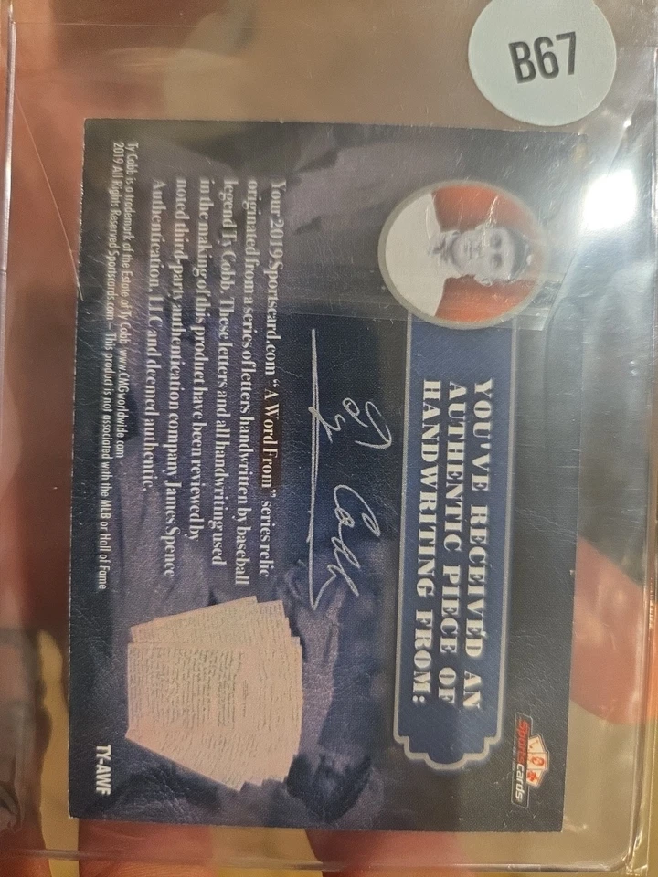 Cartões esportivos 2019 A Word From Ty Cobb #TY-AWF autêntico assinado palavra manuscrita - Imagem 2 de 2