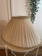 Vintage White Large Silk Shade Oval Pleated Gold Trim
