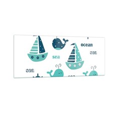 Quadro su Vetro 100x40cm Balene navi bambini stelle marine Stampe Moderni Murale