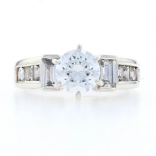 Sterling Silver Cubic Zirconia Engagement Ring - 925 Round  Baguette 2.80ctw