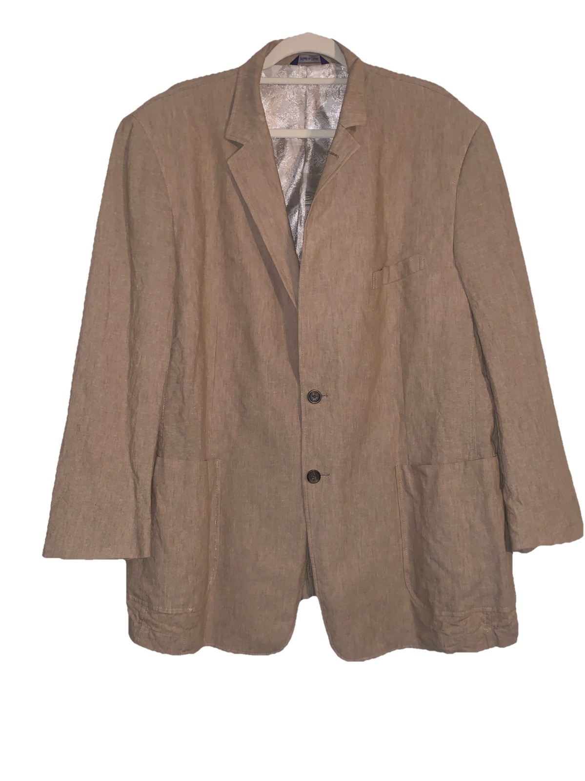 Alan Flusser Blazer Mens XL Linen Blend Sport Coat Two Button Jacket Beige Lined