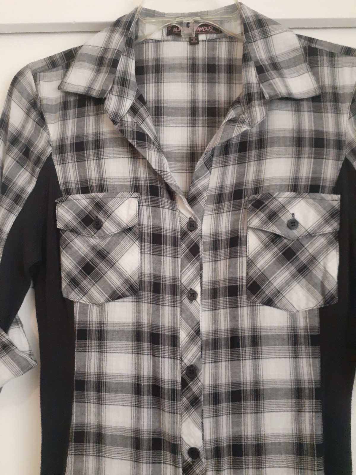 Buffalo Plaid button down collared 3/4 sleeve shi… - image 4