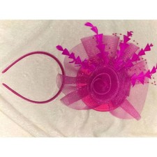 NWT Womens Fuchsia Hot Pink Decorative Floral Mesh Headband Beaded Statement Acc