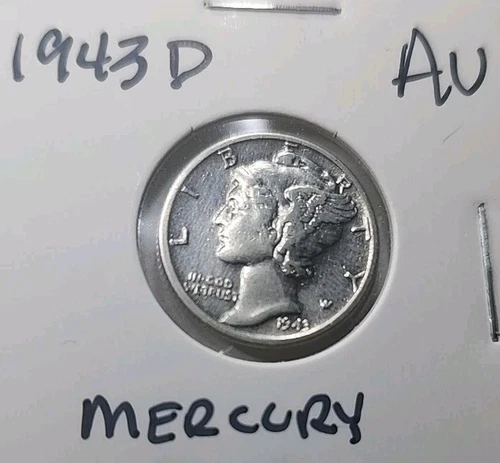 1943 D Mercury Dime 10 Cents 90% Silver - AU