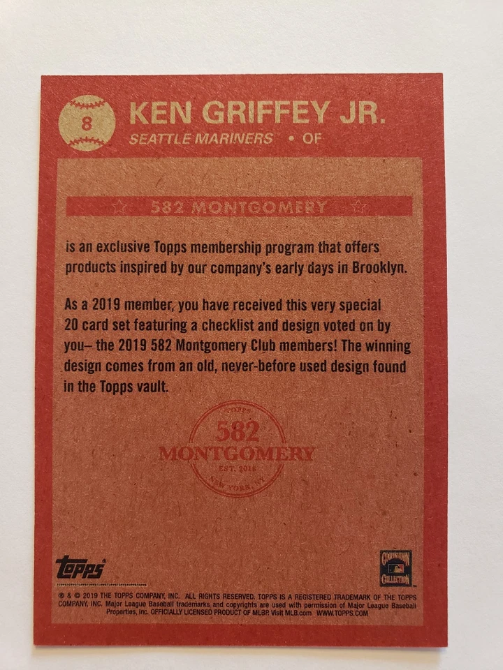 Ken Griffey Jr 2019 Topps 582 Montgomery Club Vote Set #8 - Image 2 of 2