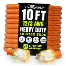 10ft Outdoor/Indoor Extension Cord 10 FT Orange 12 Gauge (EXTRA HEAVY DUTY)
