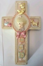 Vintage Precious Moments Wall Cross "Jesus Loves Me" Praying GIRL Ceramic 1999