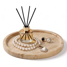 Natural Round Marble Tray - 7.8" Travertine Marble Vanity Tray for Dresser, B...