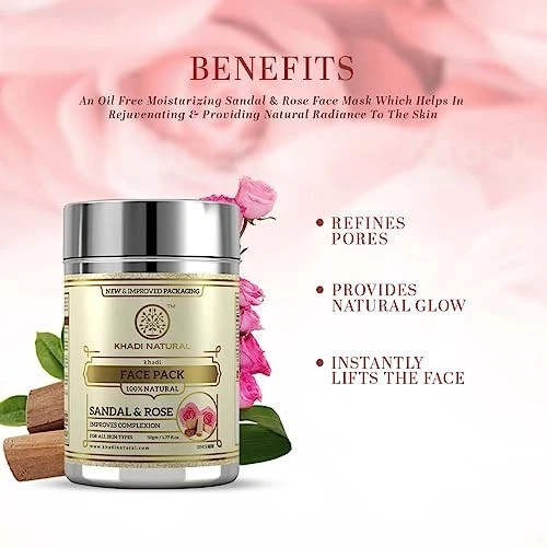 Khadi Sandal Rose Herbal Face Pack Controls Oil Acne Glow Skin All Types 50g - Изображение 2 из 4