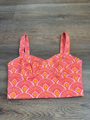 Corey Lynn Calter Pink Orange Retro Floral Scallop Print Structured Bustier XS