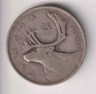 1951 CANADA KING GEORGE VI CARIBOU QUARTER .25¢ .800 SILVER COIN