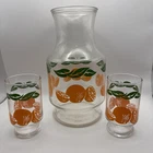 Vintage Anchor Hocking Glass Orange Juice Carafe W/ 2 Glasses