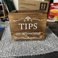 Wooden Tips Jar Tip Collection Box 6 x 4 x 5 Inch Donation Bucket Money Coin ...