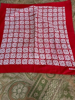RODIER Paris Cotton Scarf 23'' Square Red White Logo Print Made in France