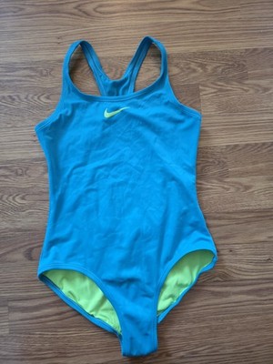 Nike Girls One Piece Swimsuit Size 12 Blue Neon Green Racerback