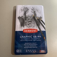 DERWENT GRAPHIC Graphite 6B-4H Professional Quality - 12 Medium Pencils In Tin