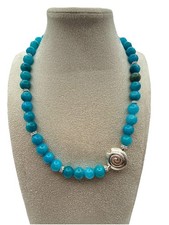 Türkise Achat Kette mit 925 Silber Schnecke – Magnetverschluss, Design Collier
