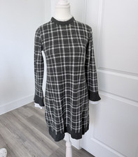 Vince Camuto Gray White Plaid Knit Sweater Dress Mock Neck Long Sleeve PS