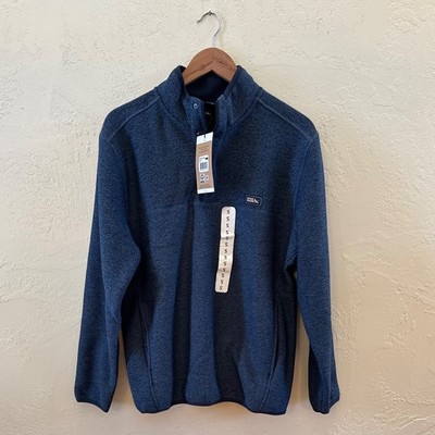 Eddie Bauer Men s Sm Blue Fleece Snap Pullover Sweater Knit Kangaroo Pocket NWT