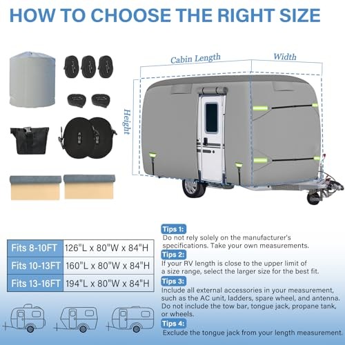 Fiberglass Travel Trailer Cover, Upgraded 8 Layers Top Fits 8 to Fits 08-10FT - Picture 5 of 7