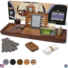 Wooden Bathtub Tray Caddy - Bamboo Bath Accessories for Spa & Home Essentials
