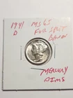 1941 D UNC+++ FULL SPLIT BANDS 90% SILVER MERCURY DIME