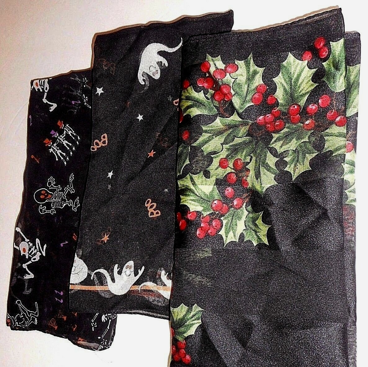 3 Vintage Ladies Head Scarves Designer Echo Symphony Design Ghost 1