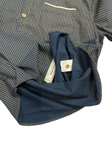 Craft + flow short sleeve button up M casual normcore small pattern on dark blue - Picture 8 of 11