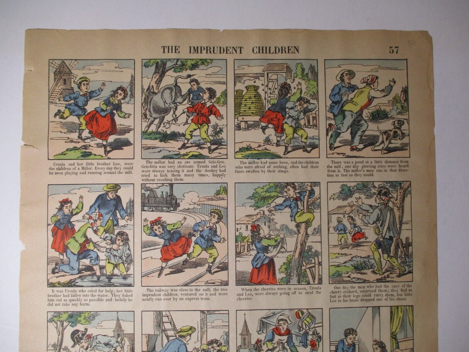 1888 Very Early COMIC STRIP Hand-Colored IMAGERIE d'EPINAL MR. HEEDLESS #  21