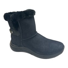 SKECHERS On The Go Midtown Boots Womens UK 7 Black Suede Faux Fur Lined Goga Mat