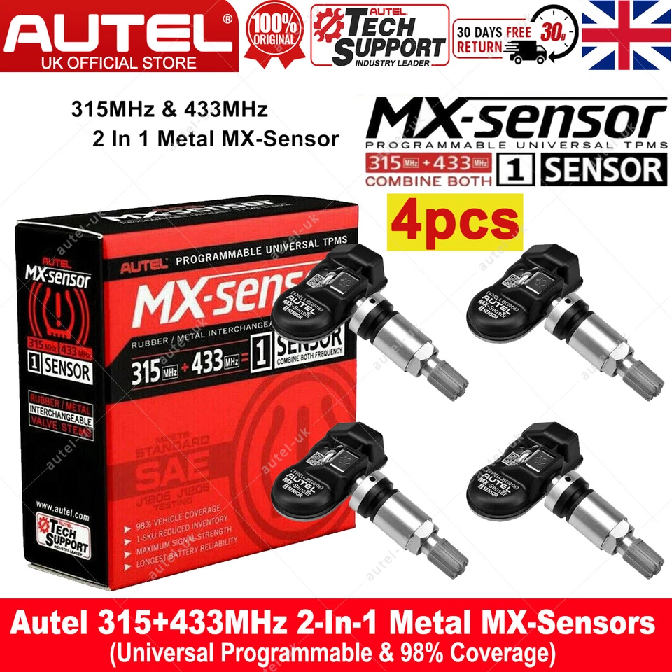 4PCS Autel TPMS MX-Sensor 315MHz 433MHz 2 in 1 Programmable Tire Pressure Sensor