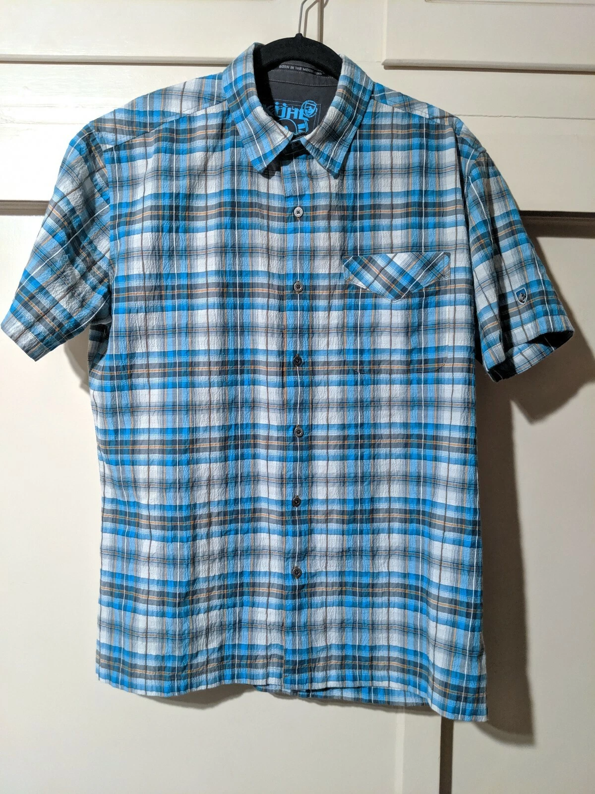 Kuhl Mens Large L Shirt Plaids Multicolor Hiking Textured Cotton Blend EUC
