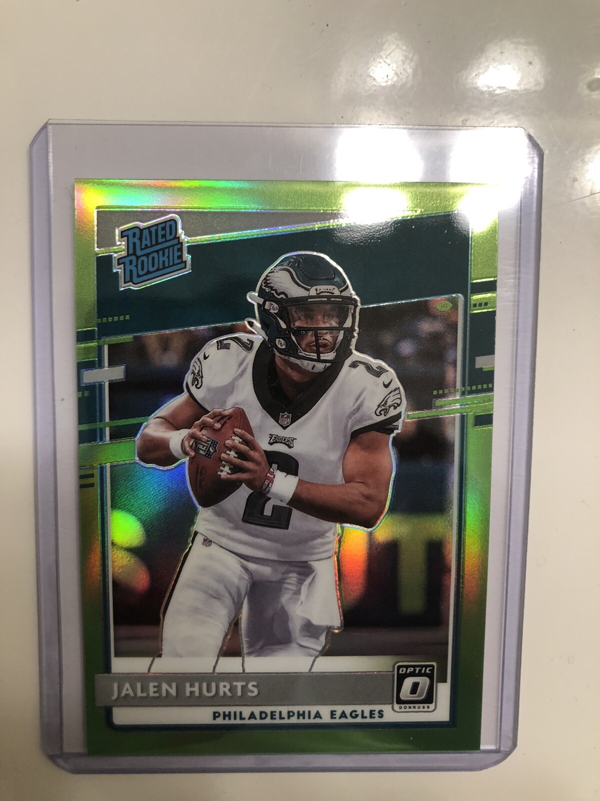 2020 Jalen Hurts Panini Donruss Optic Lime Green Rated Rookie RC Numbered 11/35