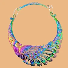 RAINBOW METAL PHOENIX CHOKER Asian Chinese 90s peacock hmong collar necklace Y4