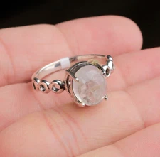 Natural Rainbow Moonstone 925 Sterling Silver Stacking Ring Handmade Jewelry