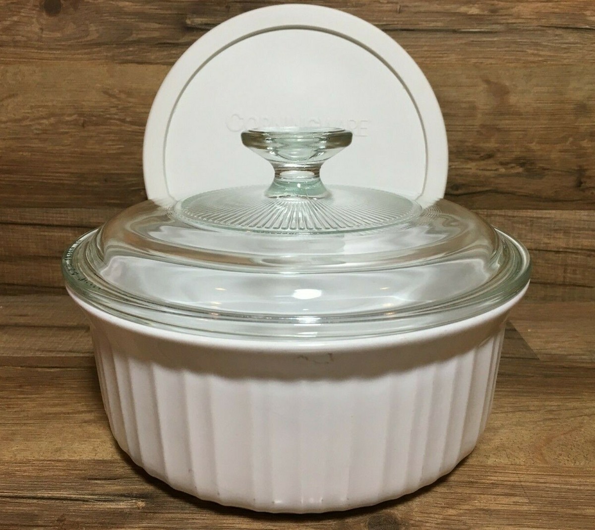 CORNING WARE FRENCH WHITE CASSEROLE DISH PYREX GLASS  STORAGE LID